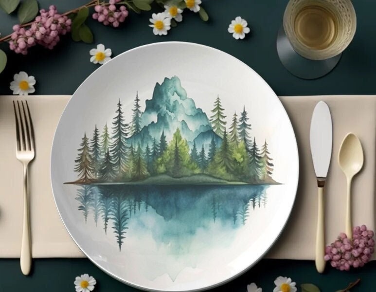Mountain-Inspired Durable Dinner Plates: Stylish Everyday Dining Gift for Nature Lovers & Modern Homes