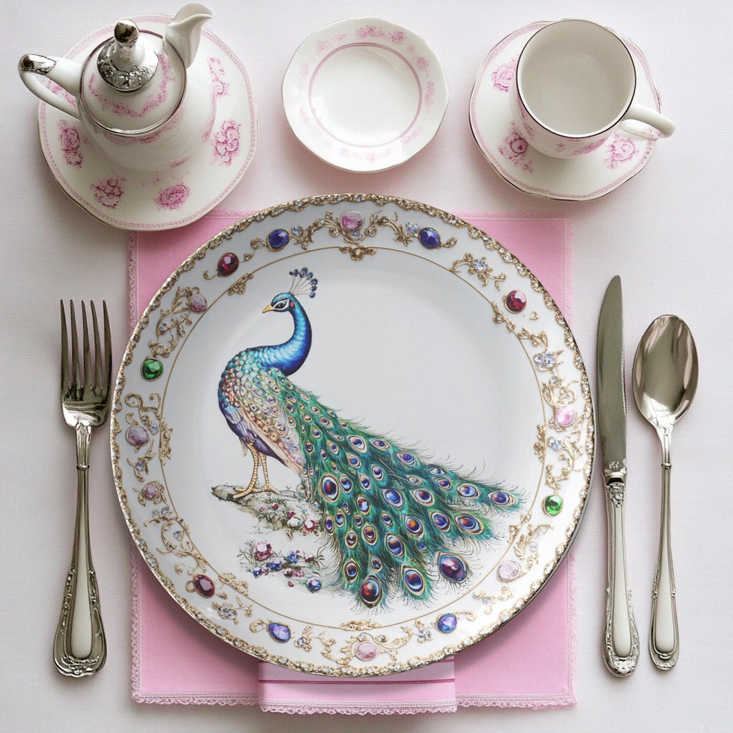 Peacock-Inspired ThermoSaf Dinner Plates for Formal Dining and Special Occasions