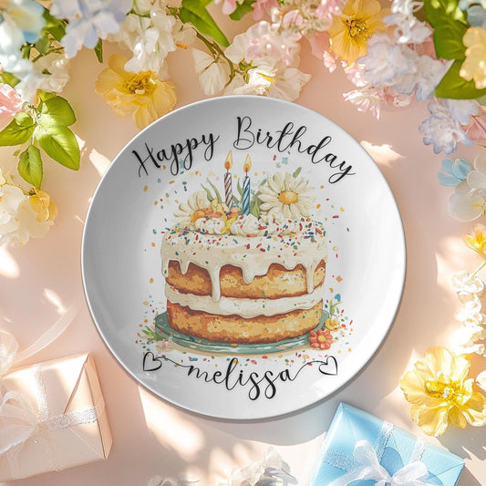 Personalized Floral Birthday Cake Plate: Durable Thermosaf Tableware for Memorable Celebrations