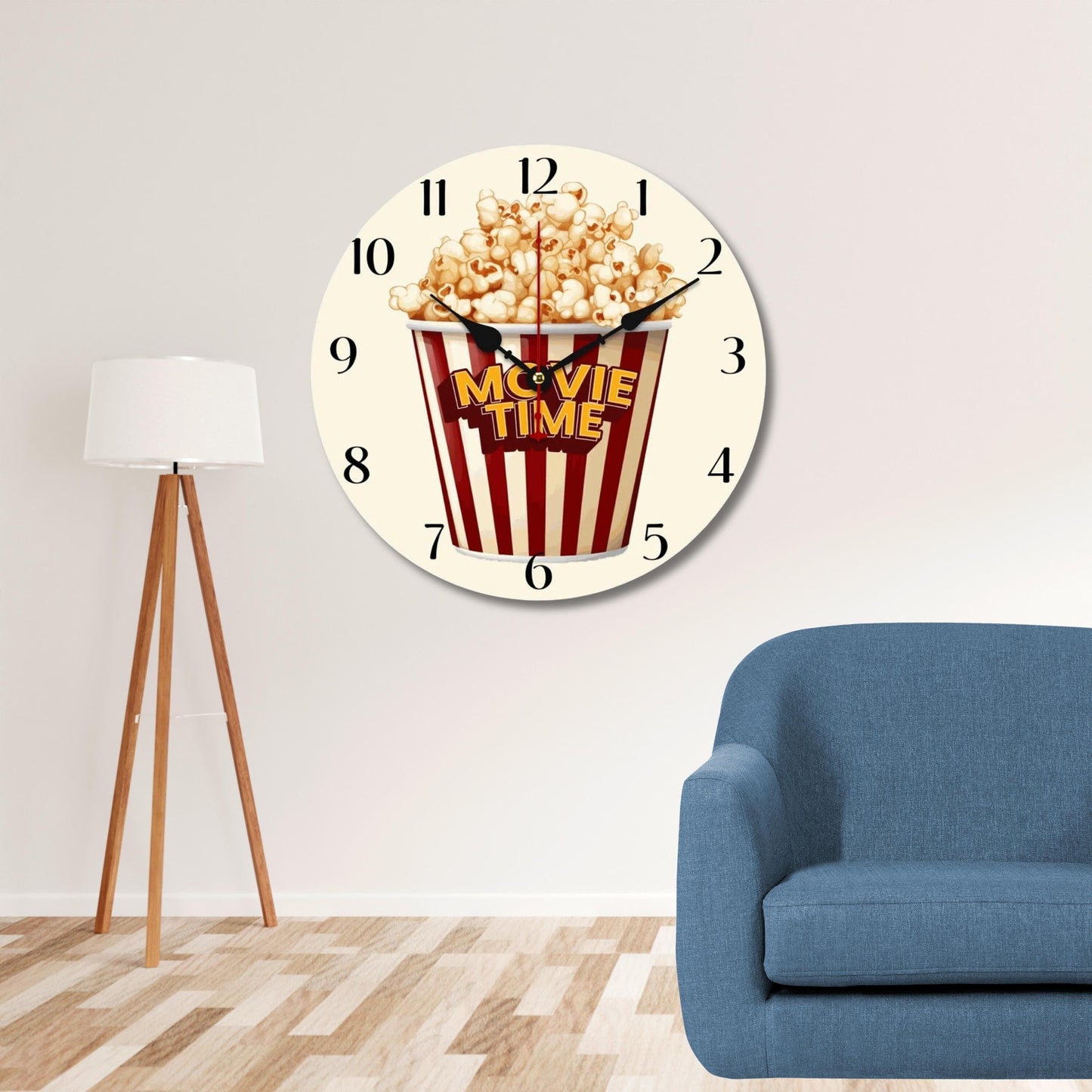 Popcorn Wall Clock for Cinema Lovers - Red Movie Night Decor without Numbers