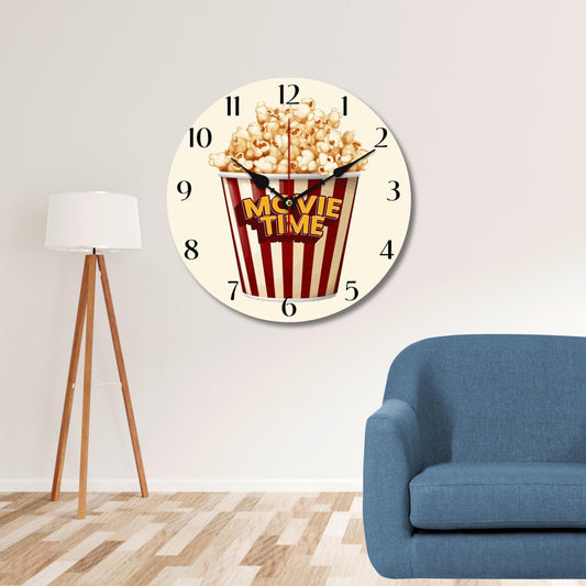 Popcorn Wall Clock for Cinema Lovers - Red Movie Night Decor without Numbers
