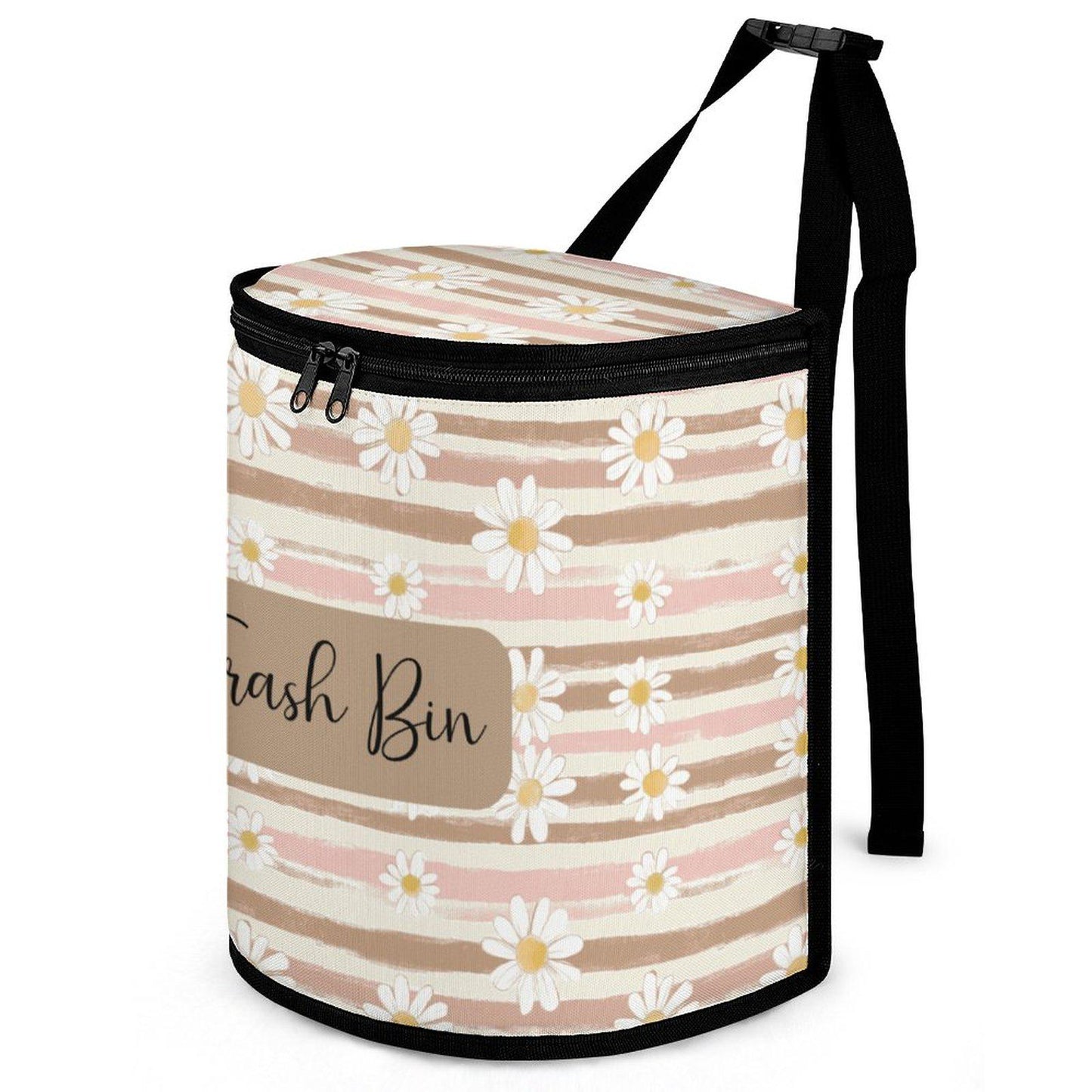 Floral Trash Bin, Foldable Auto Waste Container: Daisy-Themed Portable Vehicle Garbage Organizer