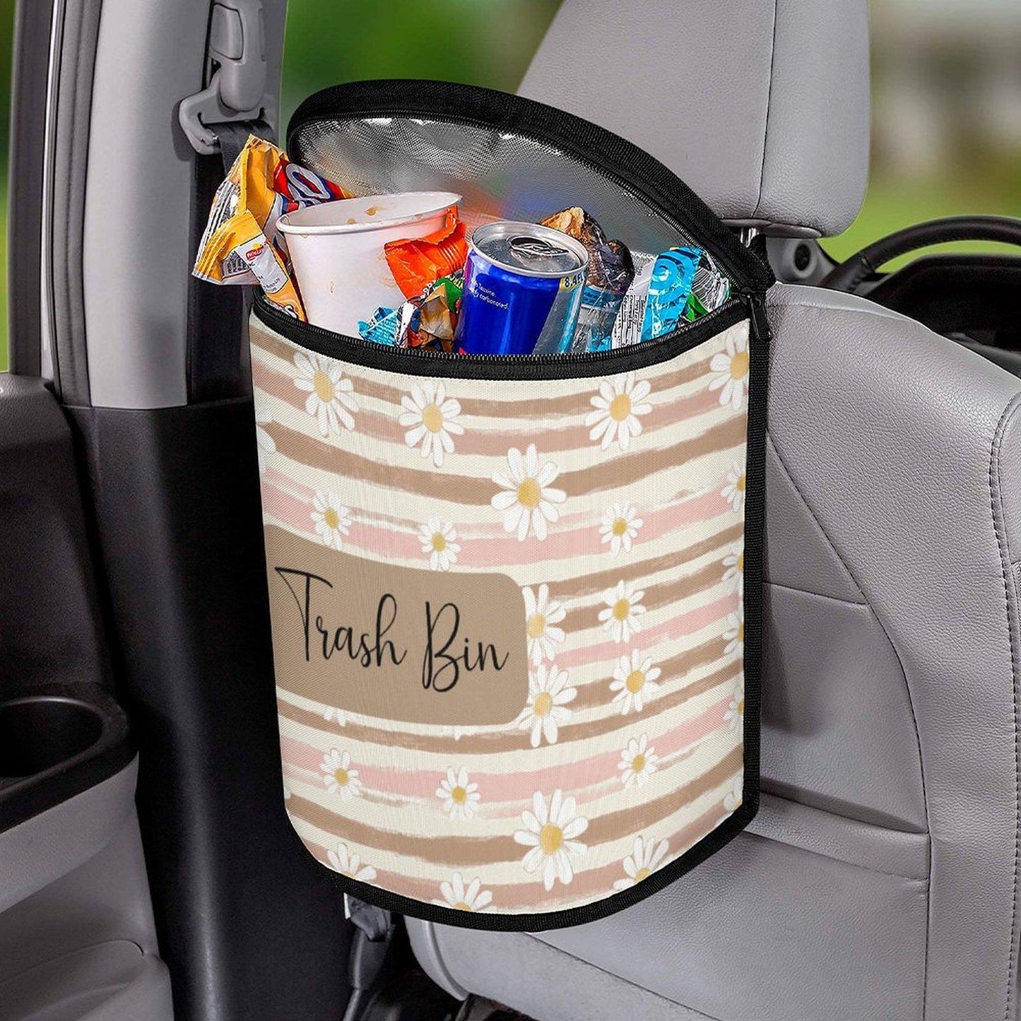 Floral Trash Bin, Foldable Auto Waste Container: Daisy-Themed Portable Vehicle Garbage Organizer