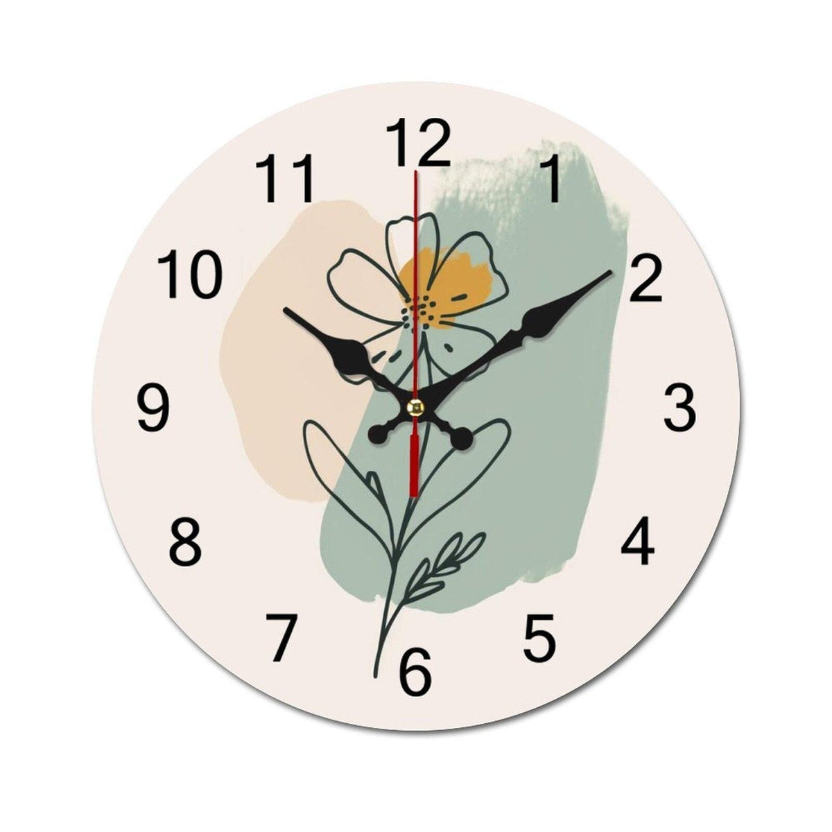Floral Wooden Wall Clock: Silent Minimalist Timepiece for Home Decor