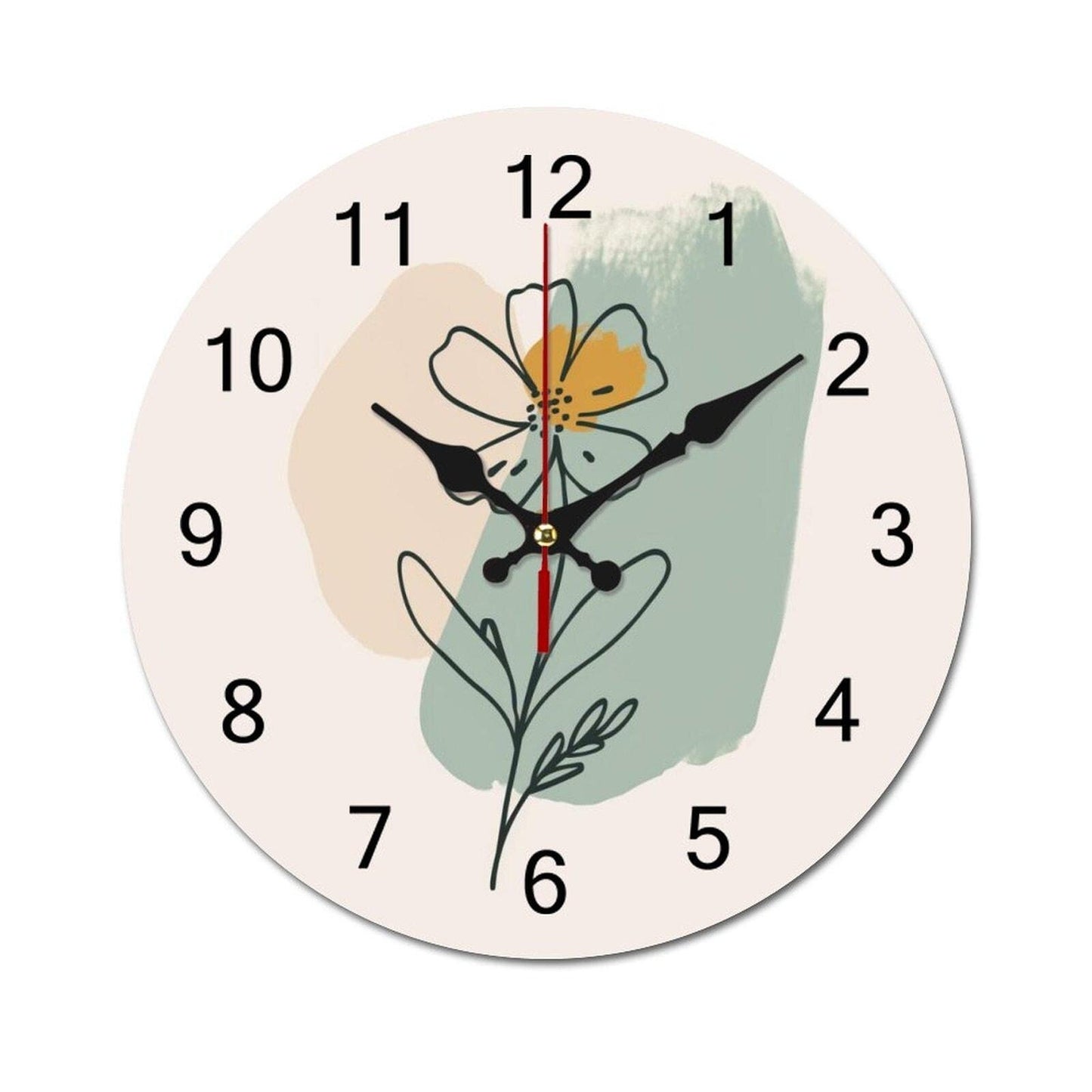 Floral Wooden Wall Clock: Silent Minimalist Timepiece for Home Decor