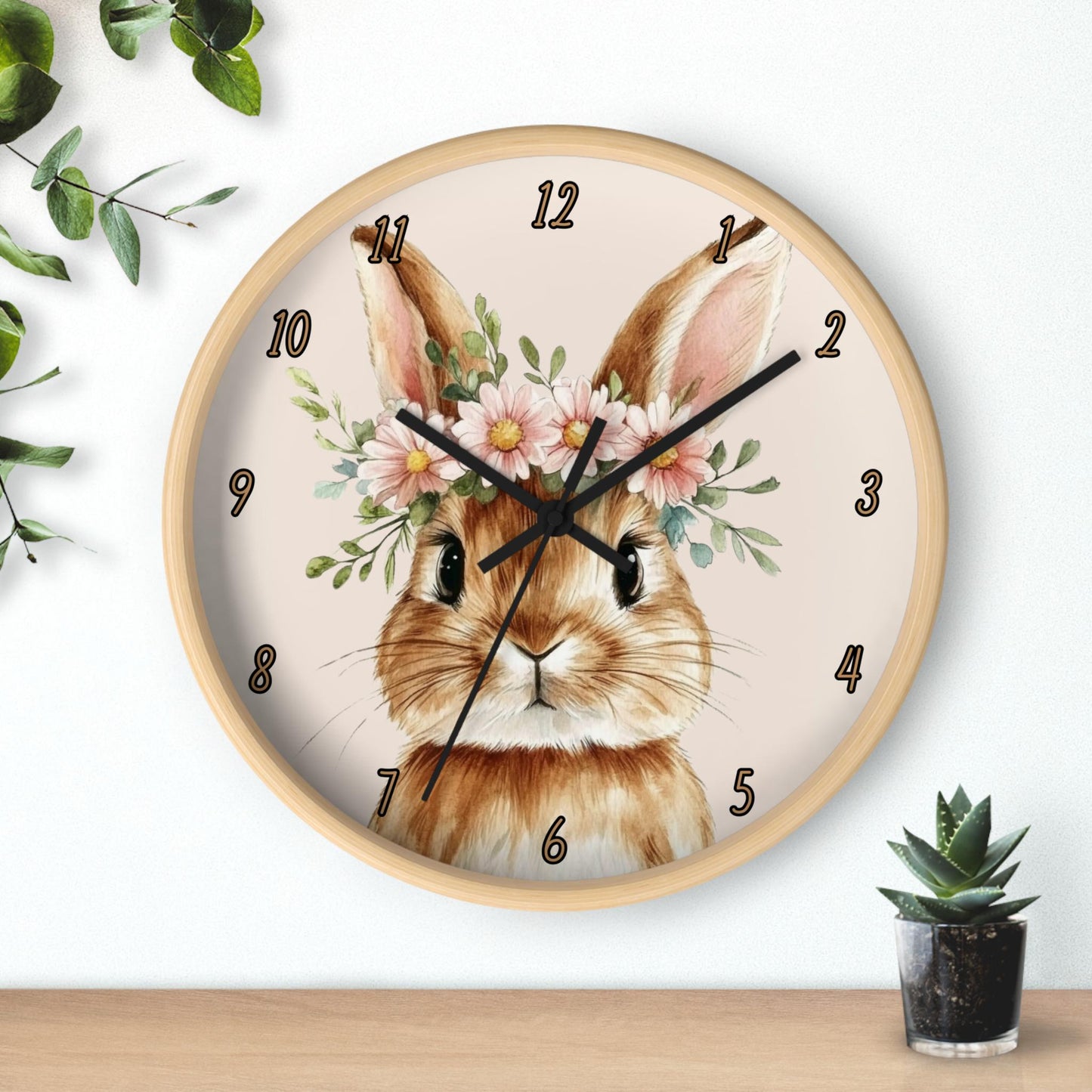 Rabbit Wall Clock: Spring Decor for Kids Room, Nursery