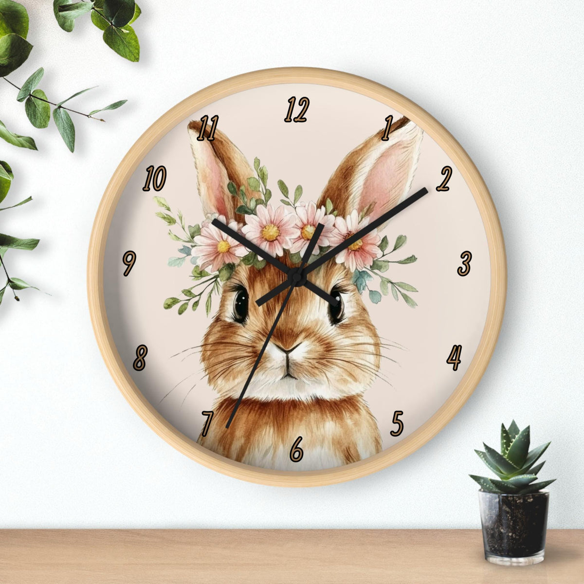 Rabbit Wall Clock: Spring Decor for Kids Room, Nursery
