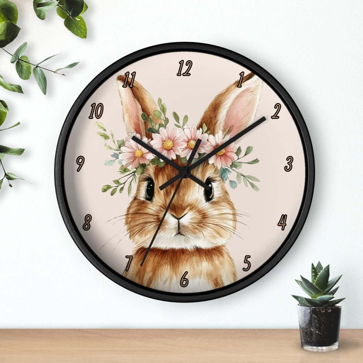 Rabbit Wall Clock: Spring Decor for Kids Room, Nursery
