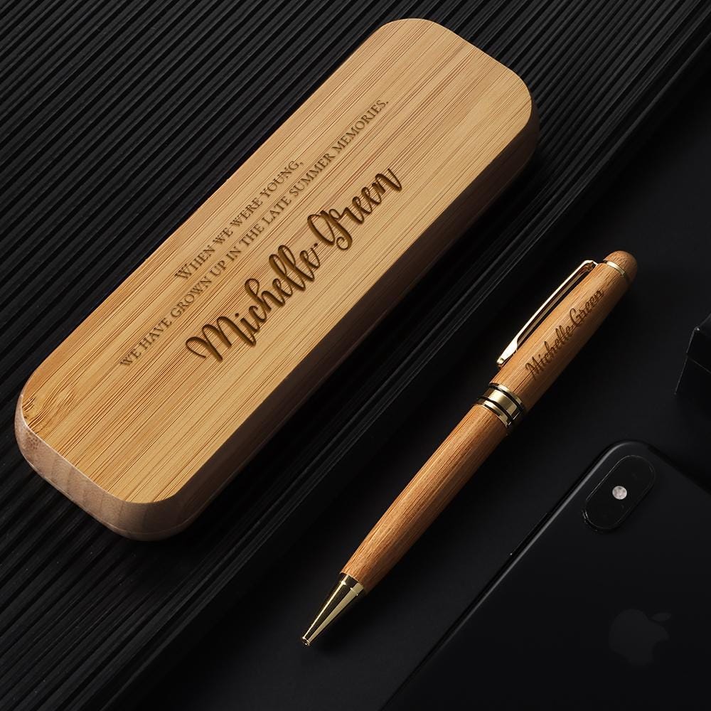 Personalized Engraved Wooden Pen Set in Wood Case - Customized Handcrafted Gift for Graduates