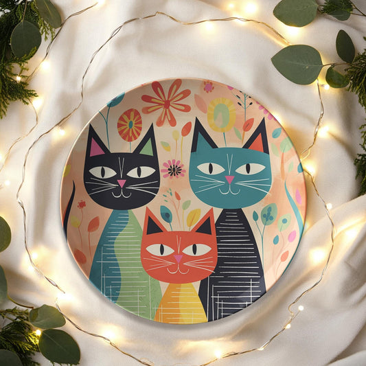 Retro Cat ThermoSaf Dinner Plates, 10" Quirky Feline-Themed Tableware, Microwave & Dishwasher Safe