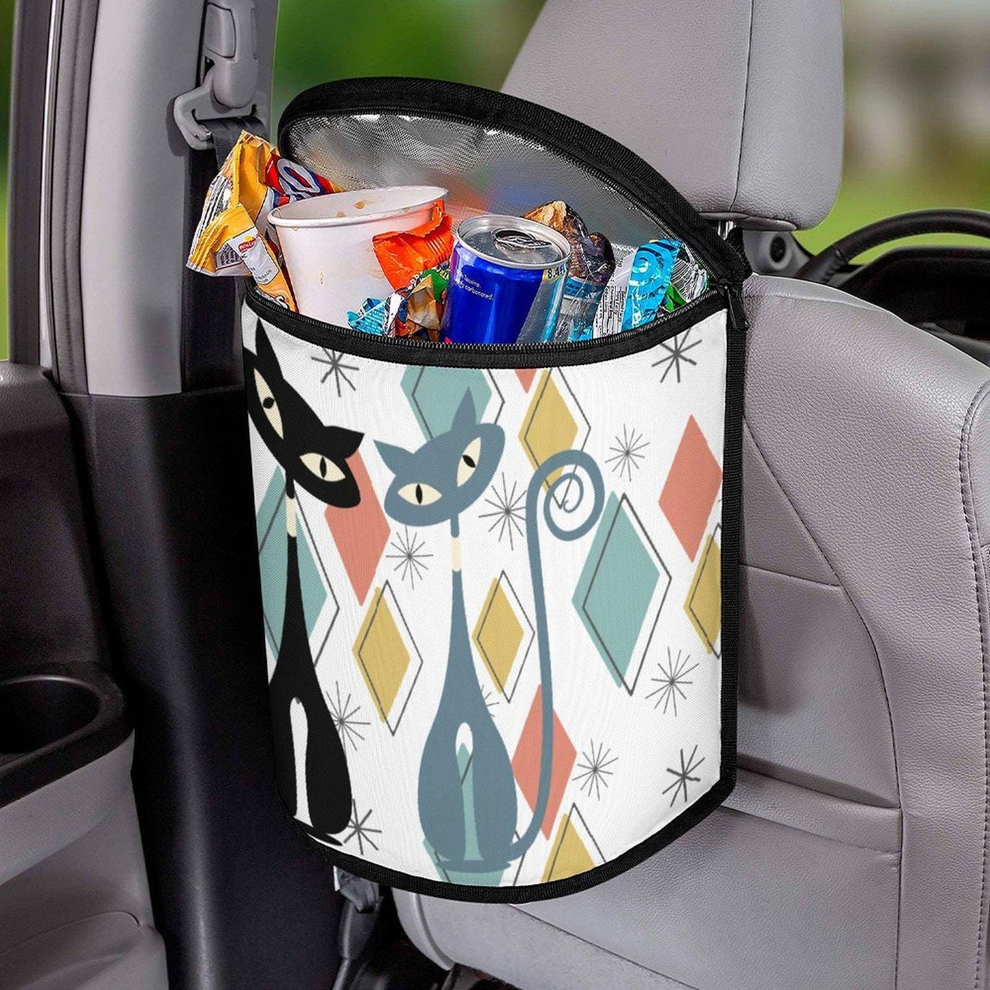 Retro Cat Car Trash Bin: Vintage-Style Collapsible Waste Container