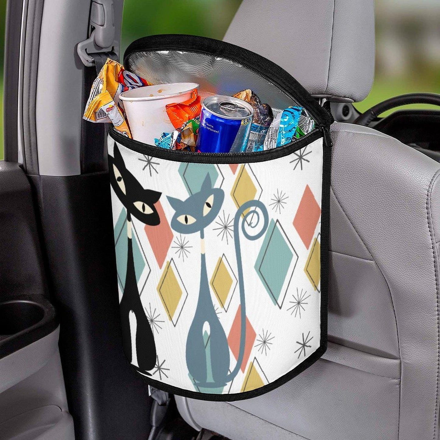 Retro Cat Car Trash Bin: Vintage-Style Collapsible Waste Container