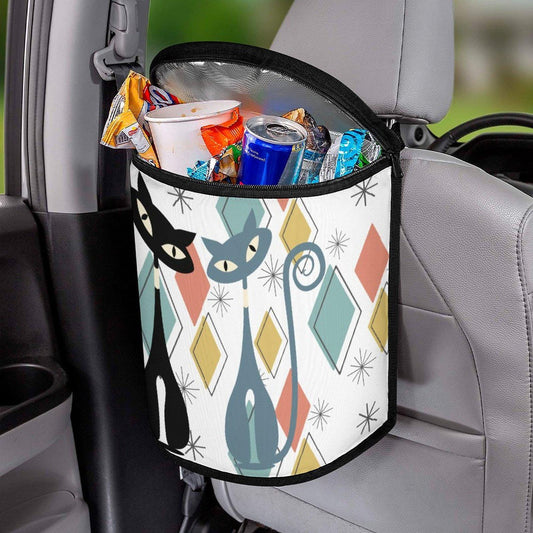 Retro Cat Car Trash Bin: Vintage-Style Collapsible Waste Container