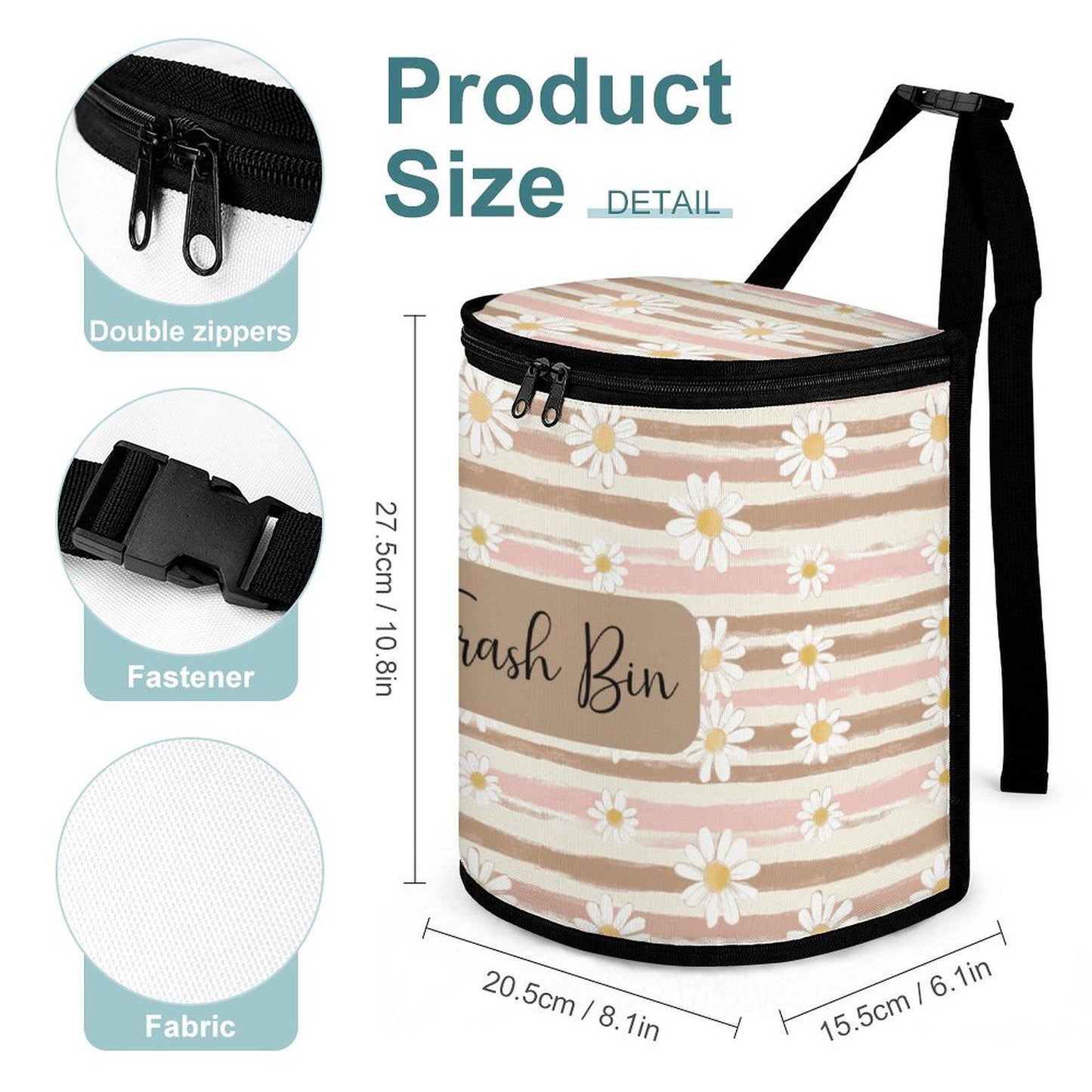 Floral Trash Bin, Foldable Auto Waste Container: Daisy-Themed Portable Vehicle Garbage Organizer