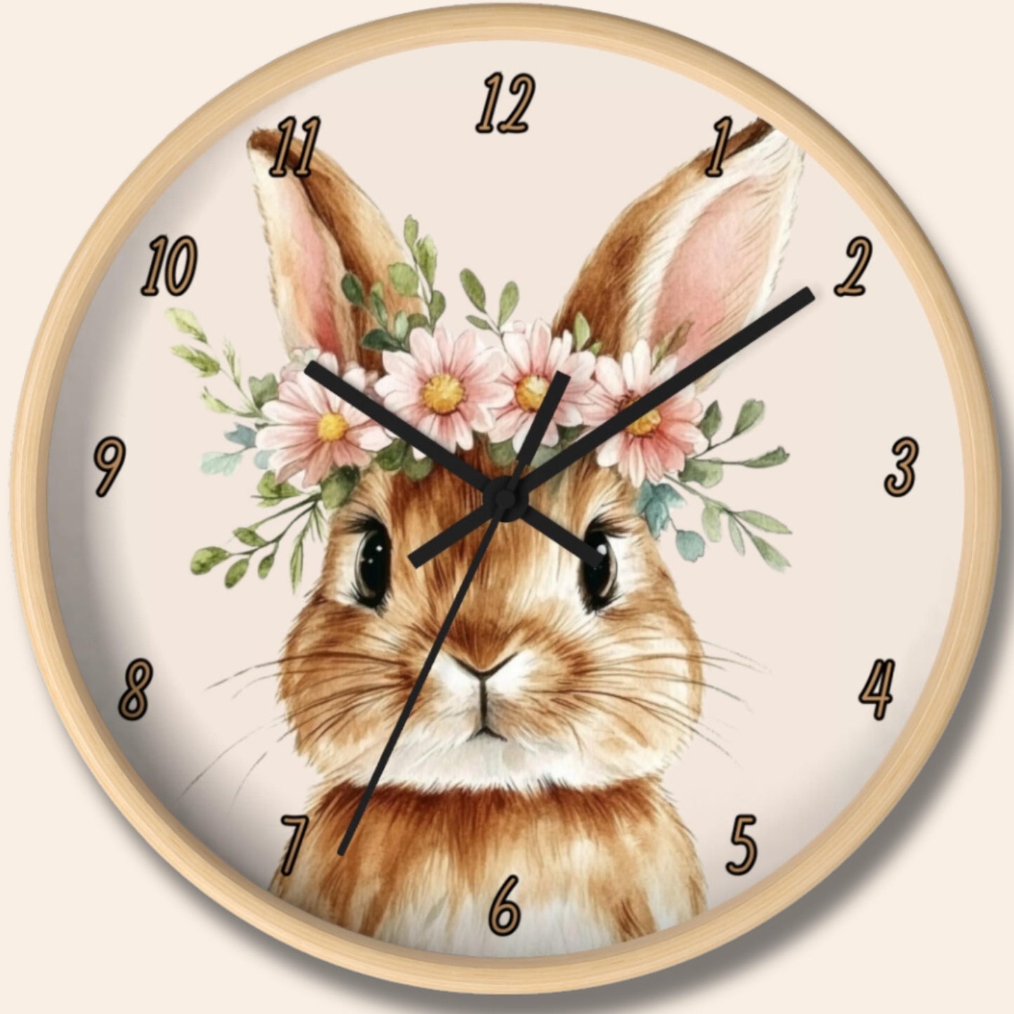 Rabbit Wall Clock: Spring Decor for Kids Room, Nursery