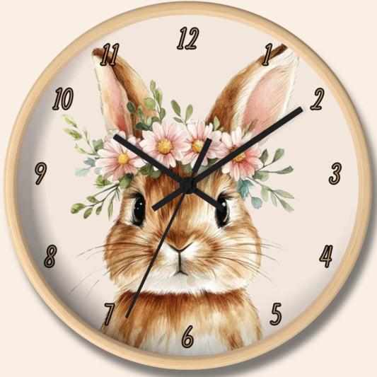 Rabbit Wall Clock: Spring Decor for Kids Room, Nursery