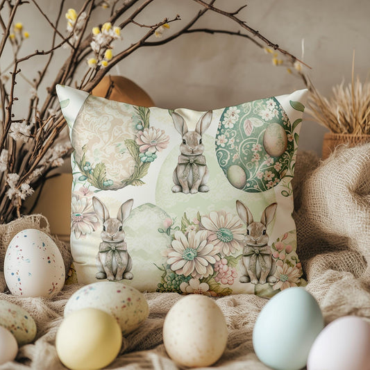Vintage Floral Easter Pillow: Spring Cottage core Home Accent, Throw Cushion Gift for Cozy Living Room