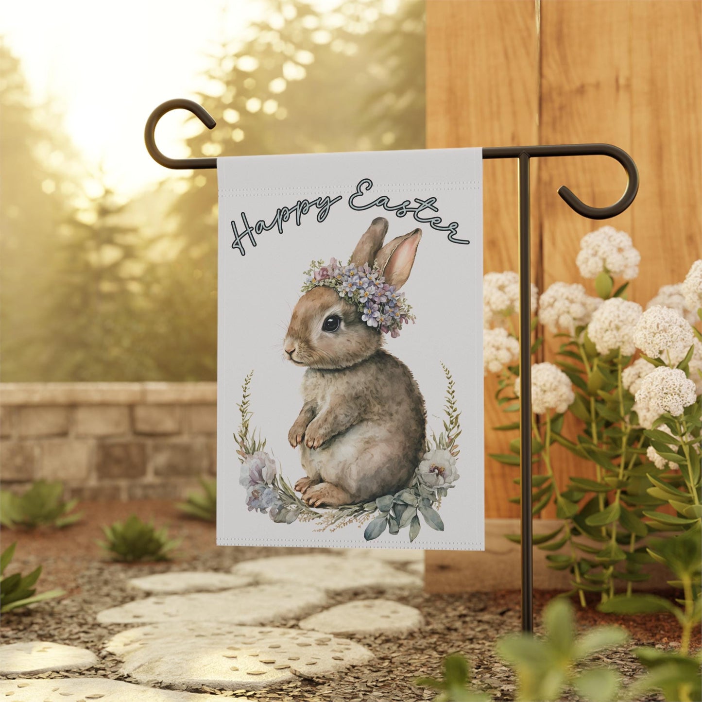 Easter Bunny Garden Banner - Rabbit Spring Flag Floral Holiday Yard Decoration Outdoor Home Decor