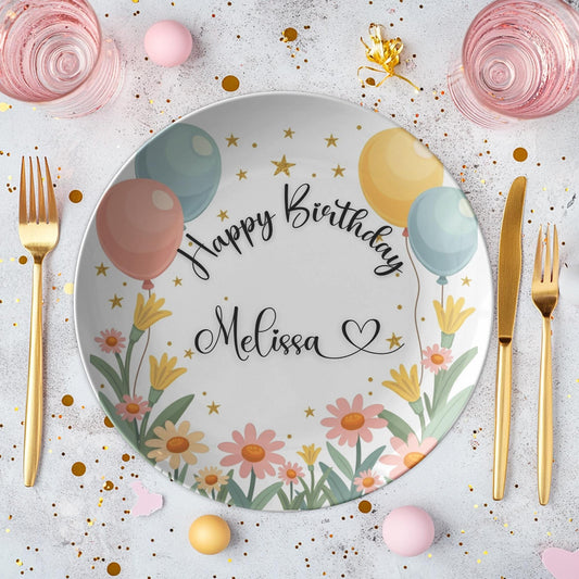Colorful Floral Thermosaf/Polymer Birthday Plate: Springtime Celebration Keepsake