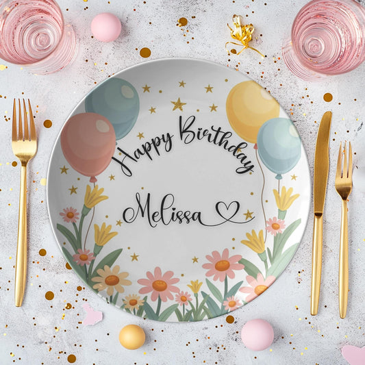 Colorful Floral Thermosaf/Polymer Birthday Plate: Springtime Celebration Keepsake