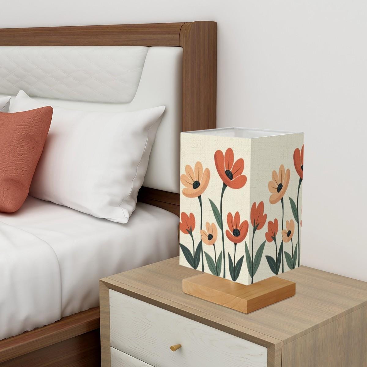 Floral Square Table Lamp: Botanical Illumination for Home Decor, Ambient Lighting & Bedroom Centerpiece
