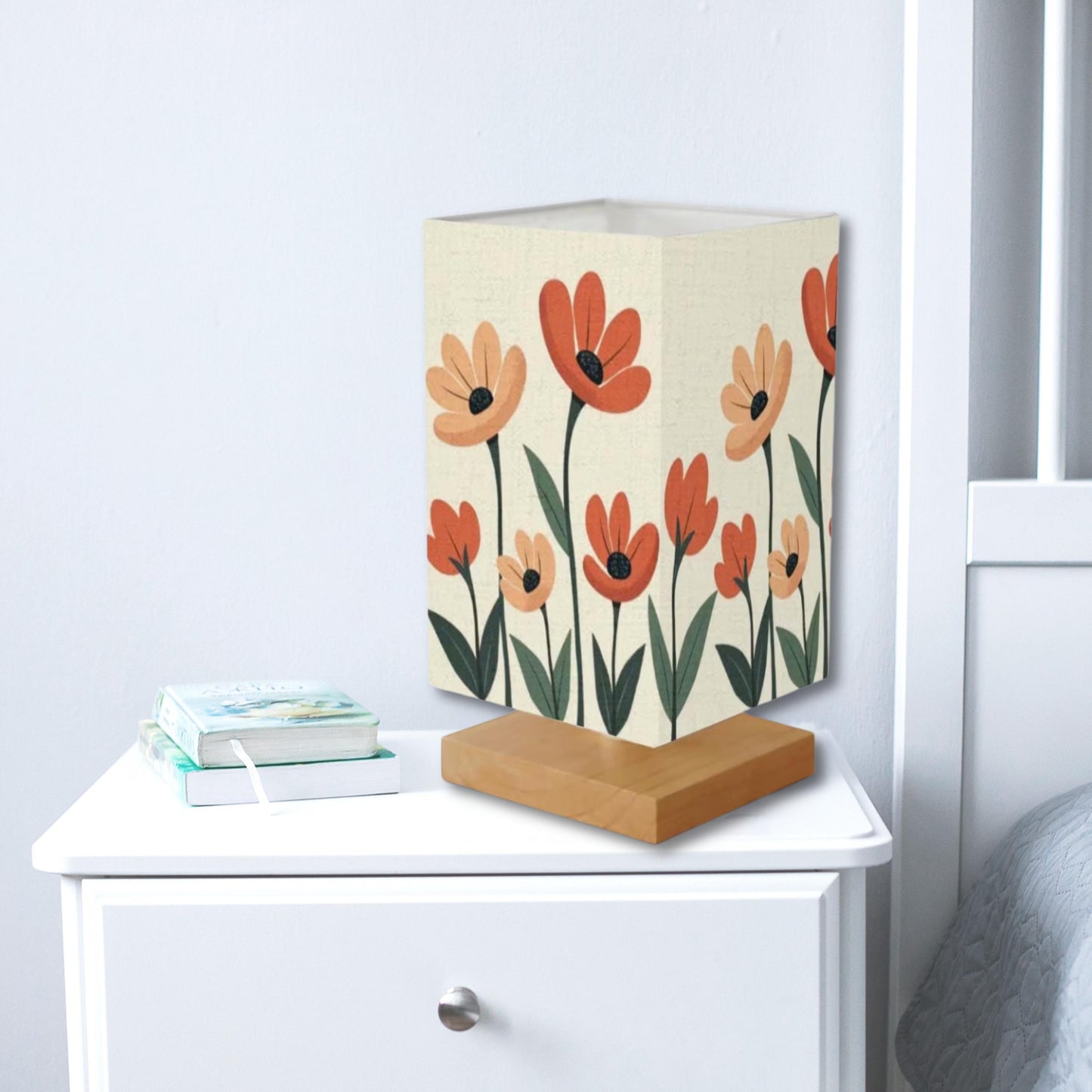 Floral Square Table Lamp: Botanical Illumination for Home Decor, Ambient Lighting & Bedroom Centerpiece