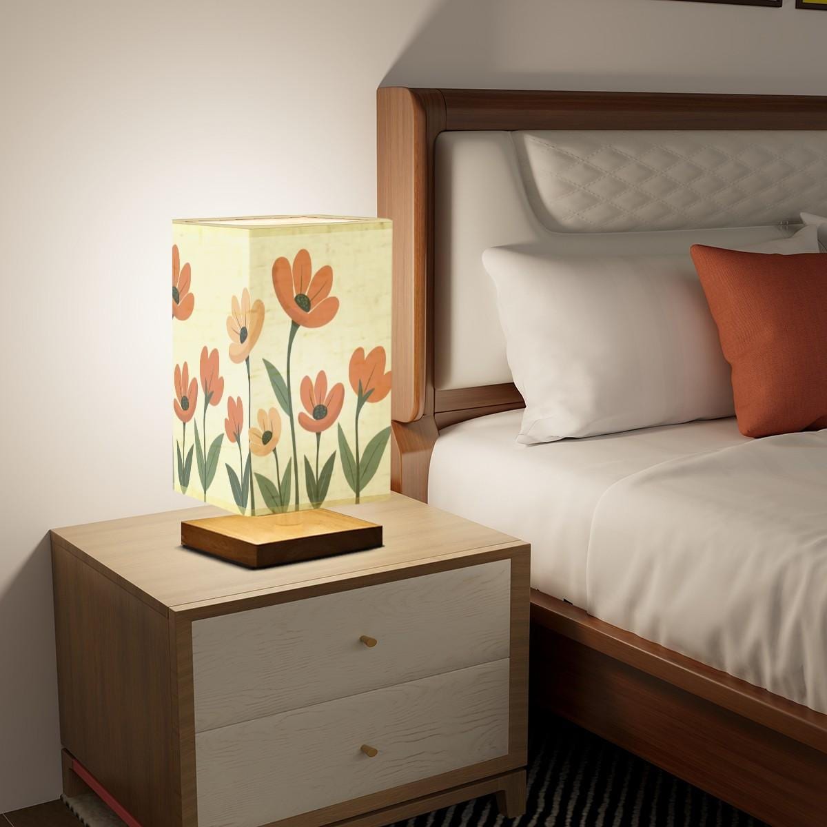 Floral Square Table Lamp: Botanical Illumination for Home Decor, Ambient Lighting & Bedroom Centerpiece