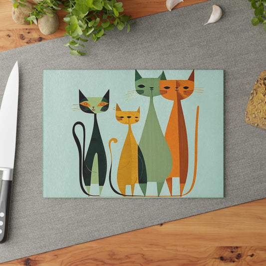 Mid-Century Modern Cat Glass Cutting Board: Retro Kitchen Decor