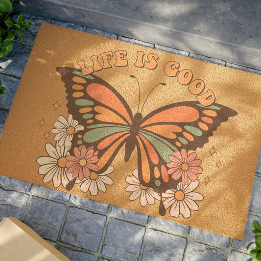 Butterfly Coir Doormat: Whimsical Outdoor Welcome Mat, Non-Slip