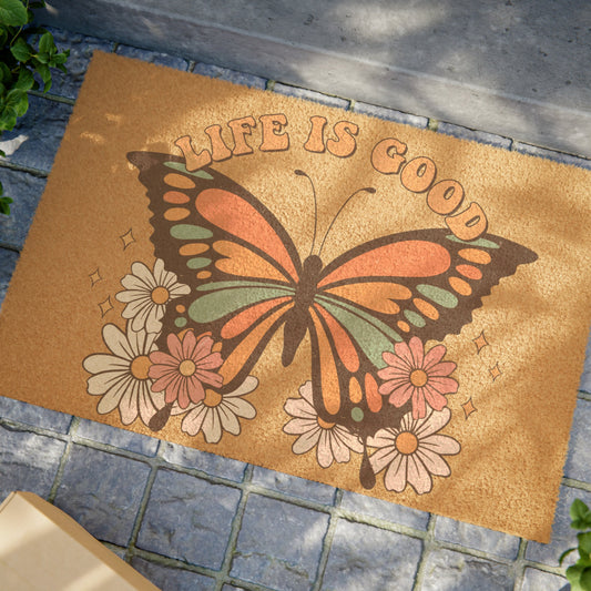 Butterfly Coir Doormat: Whimsical Outdoor Welcome Mat, Non-Slip