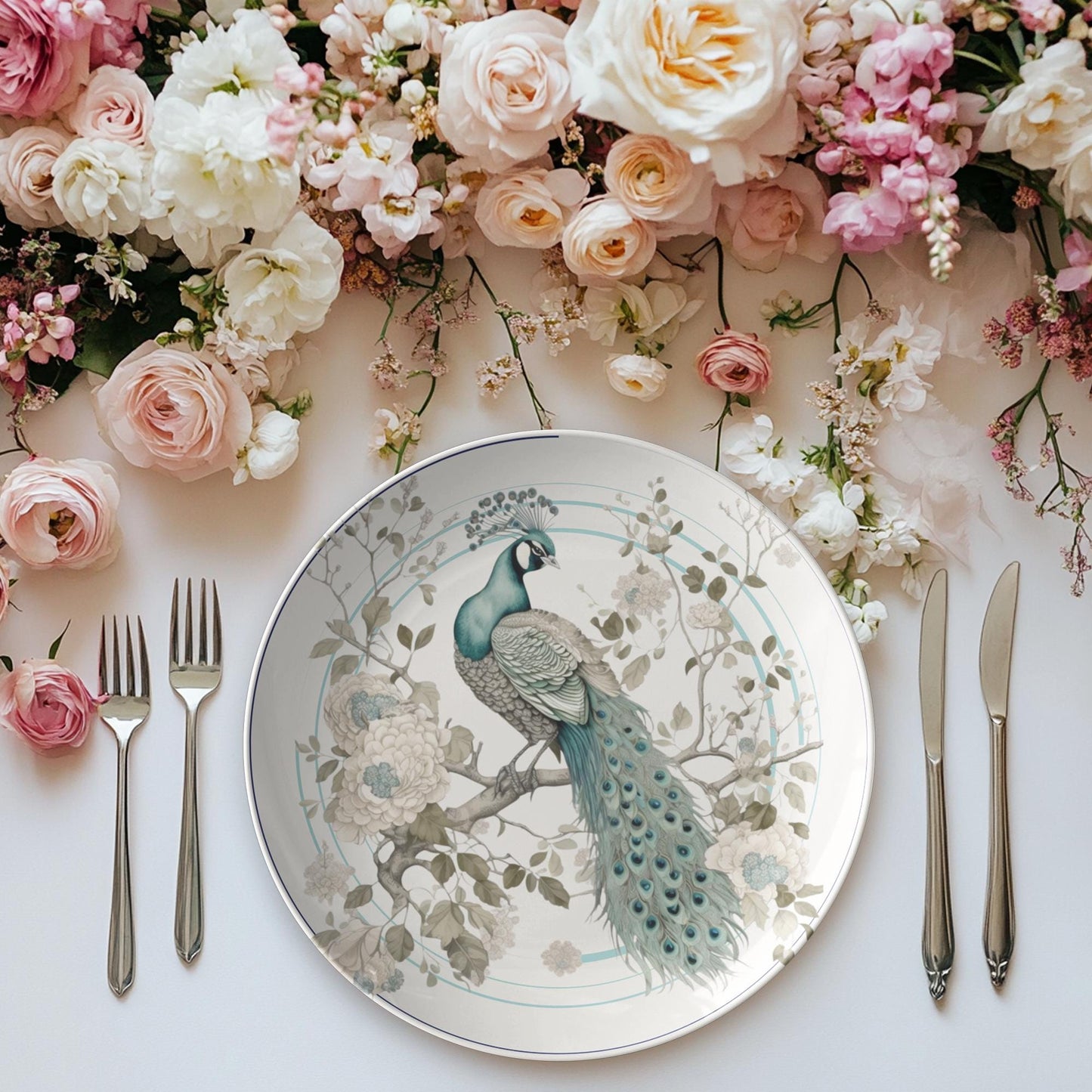 Peacock Dinner Plates: Vibrant Blue Design for Exotic Table Decor