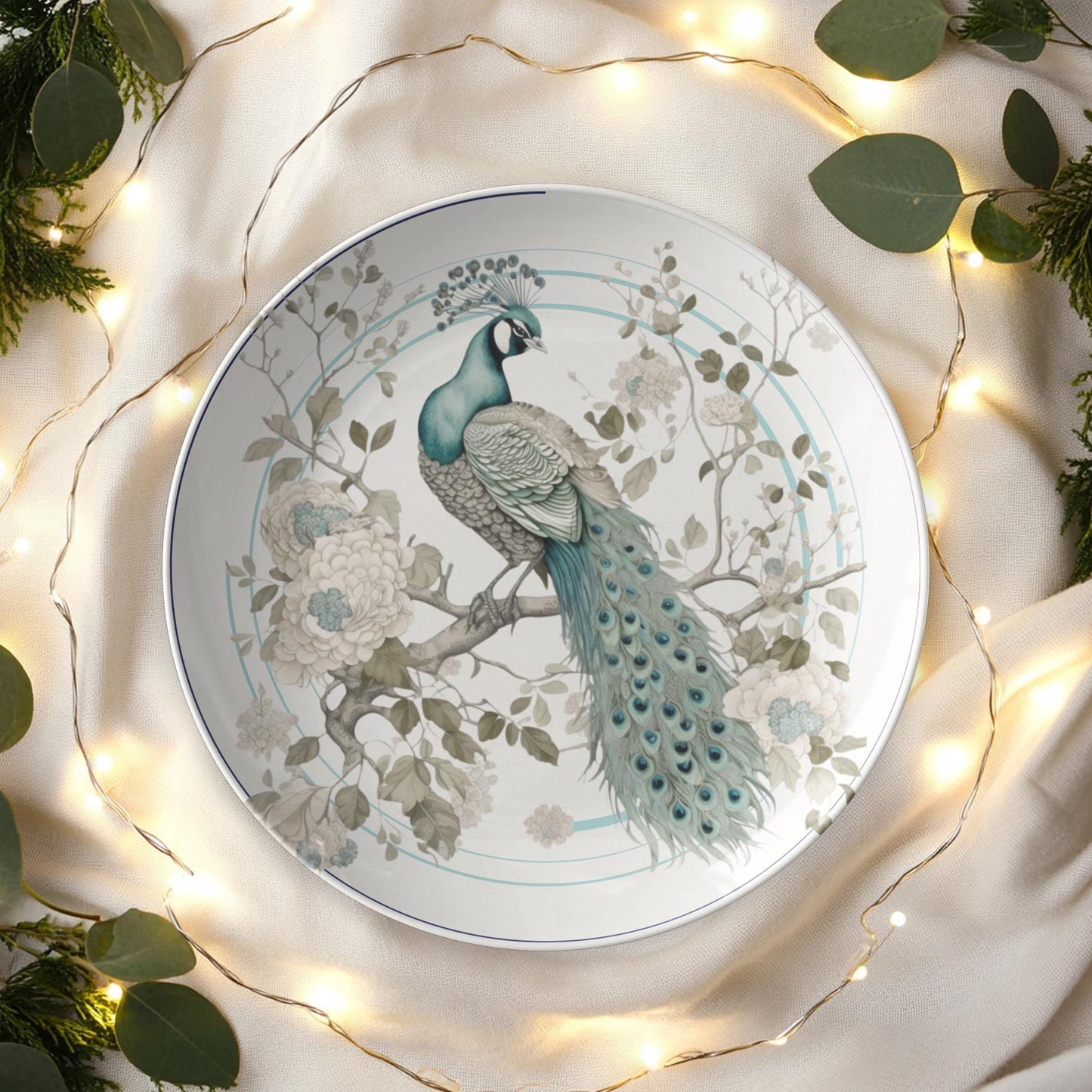 Peacock Dinner Plates: Vibrant Blue Design for Exotic Table Decor