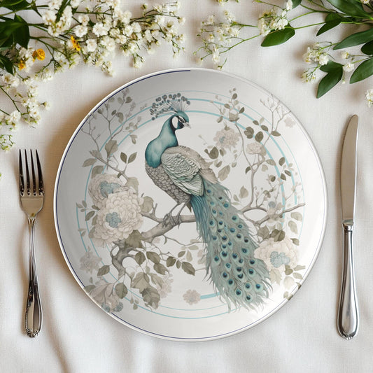 Peacock Dinner Plates: Vibrant Blue Design for Exotic Table Decor
