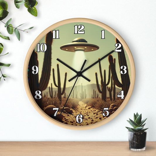 Retro UFO Desert Wall Clock: Sci-Fi Alien Home Decor