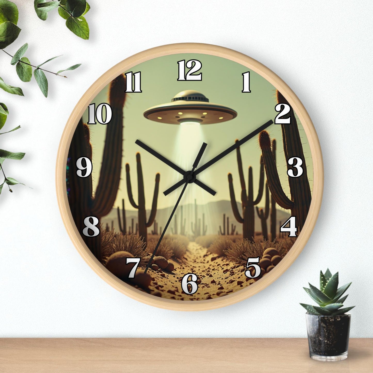 UFO Wall Clock, 10 x 10-Inch Plexiglass Retro Southwestern Desert Scene