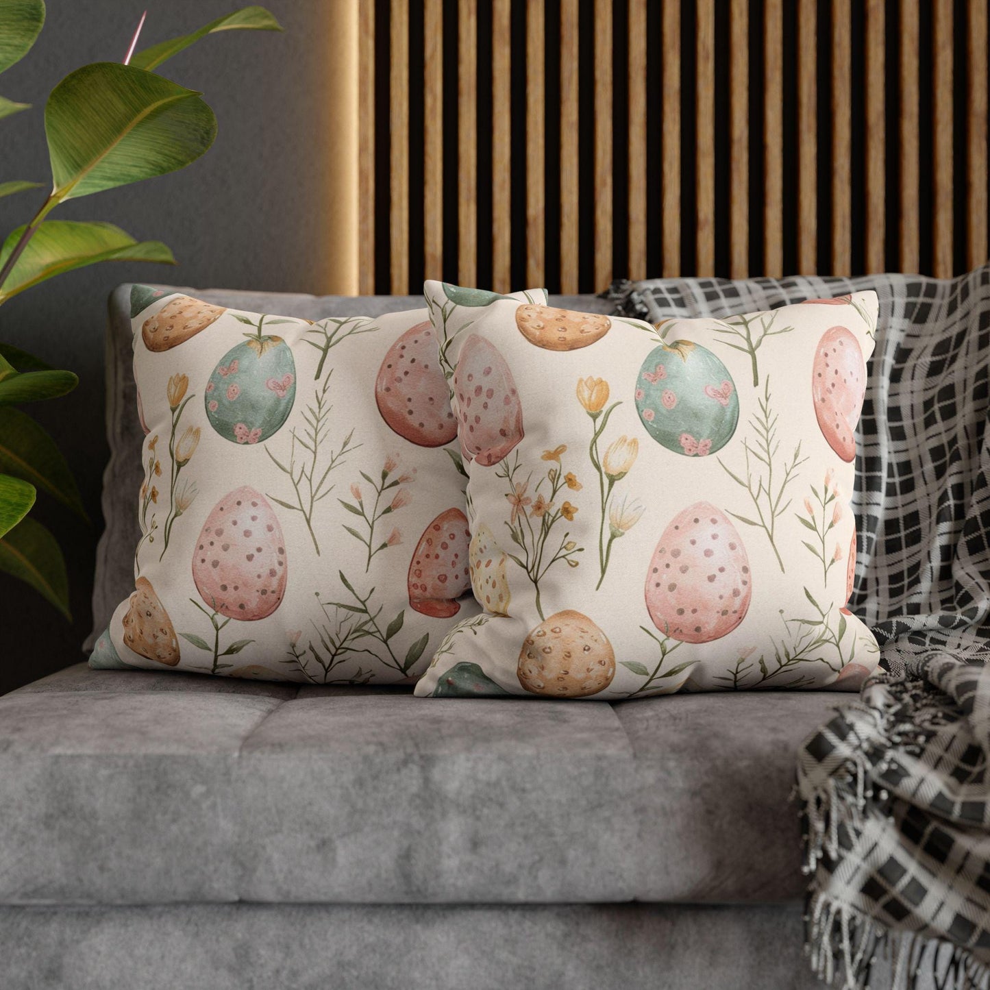 Easter Floral Cushion Cover - Spring Holiday Boho Pillow Design Living Room Decor Gift Design