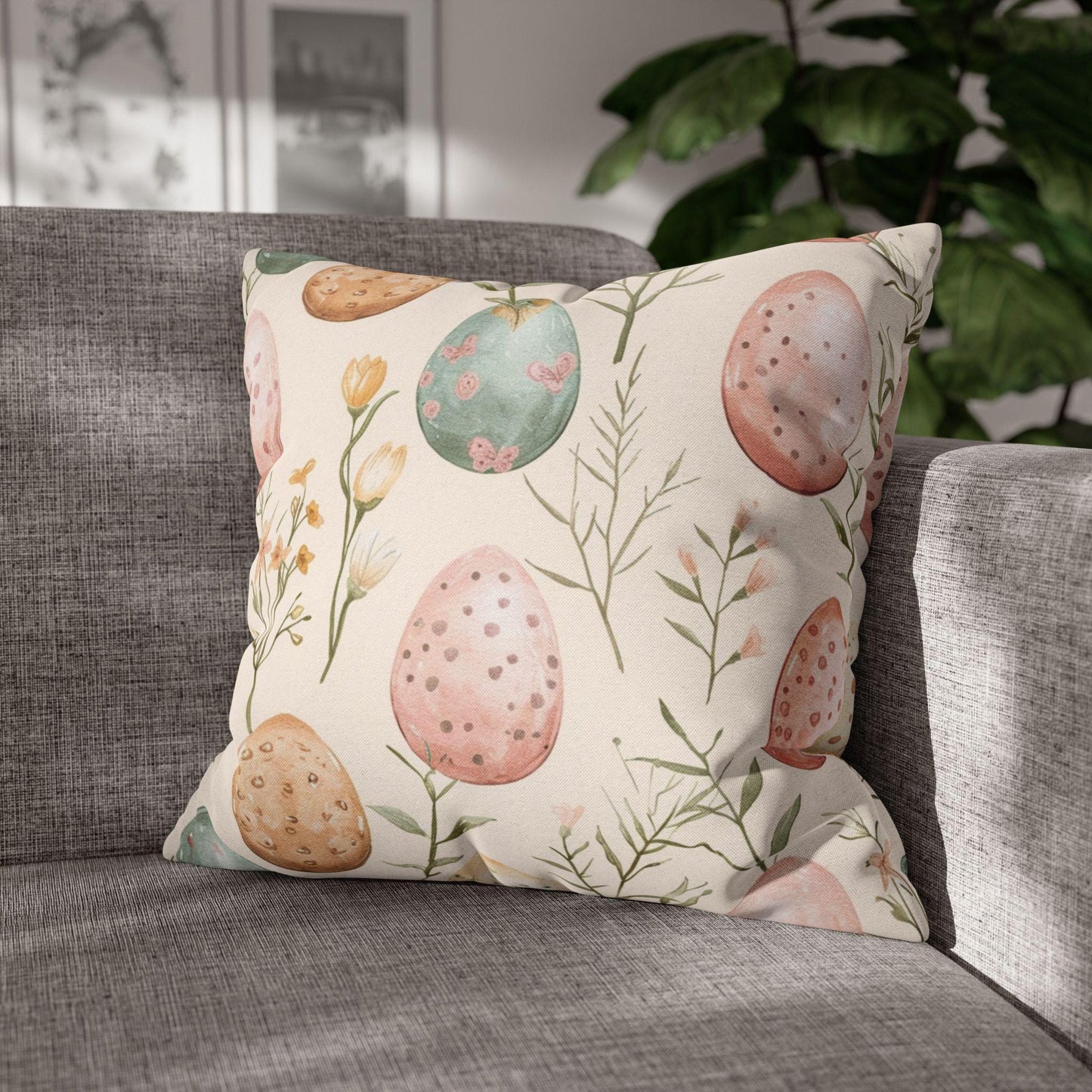 Easter Floral Cushion Cover - Spring Holiday Boho Pillow Design Living Room Decor Gift Design