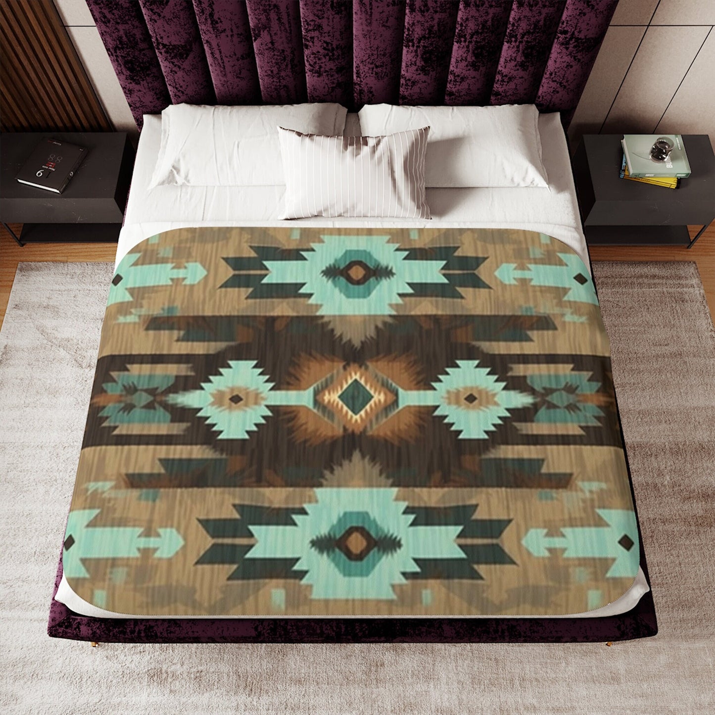 Southwest Native Sherpa Throw Blanket - Bohemian Home Decor Gift Cozy Lightweight Geometric Pattern