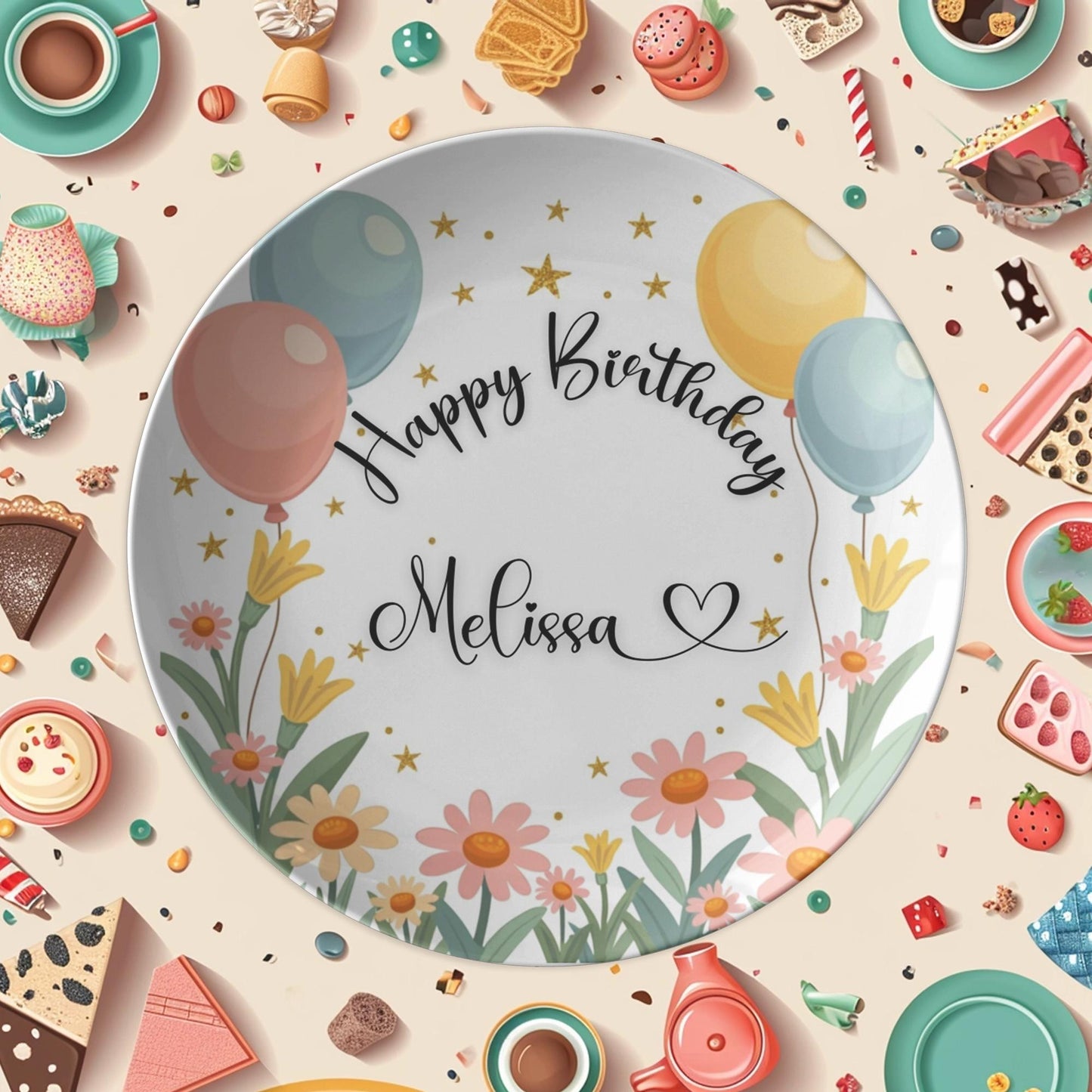 Colorful Floral Thermosaf/Polymer Birthday Plate: Springtime Celebration Keepsake