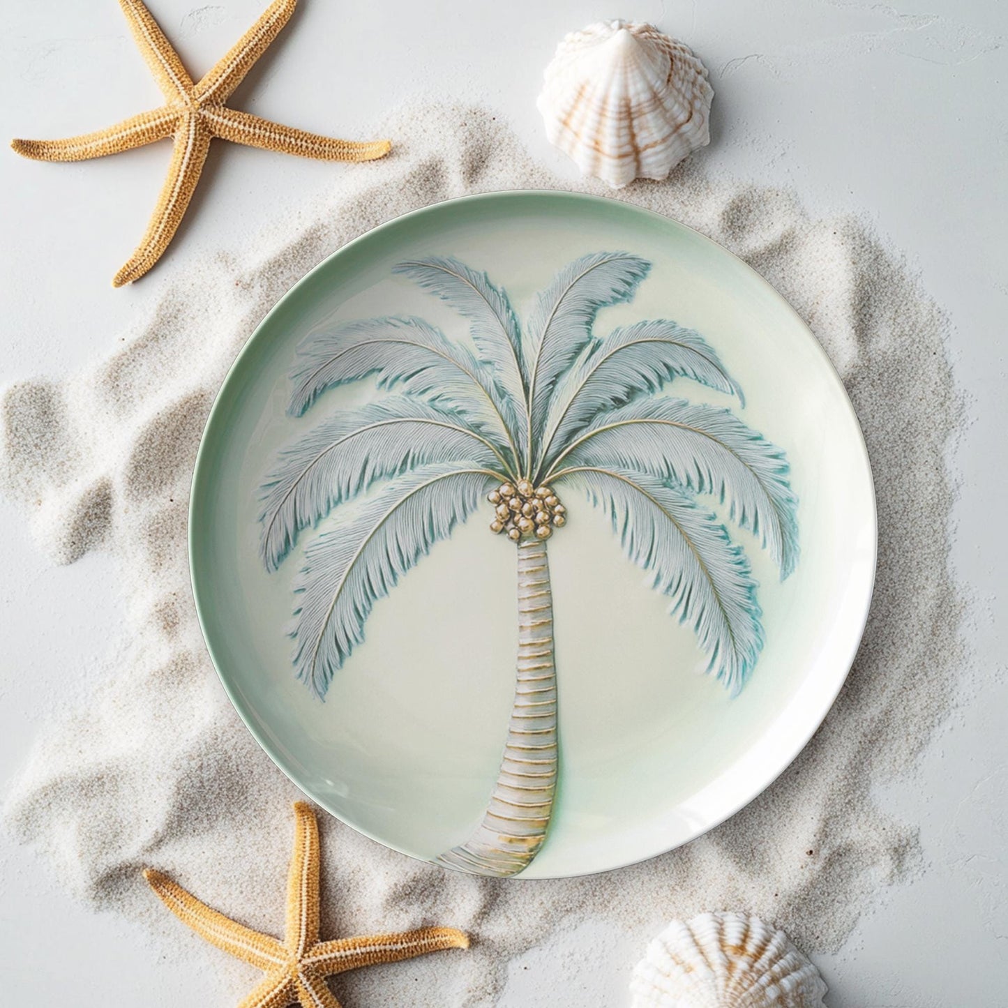 Outdoor Barbecue Palm Tree Plate, 10-Inch ThermoSaf Polymer, Microwave And Dishwasher Safe