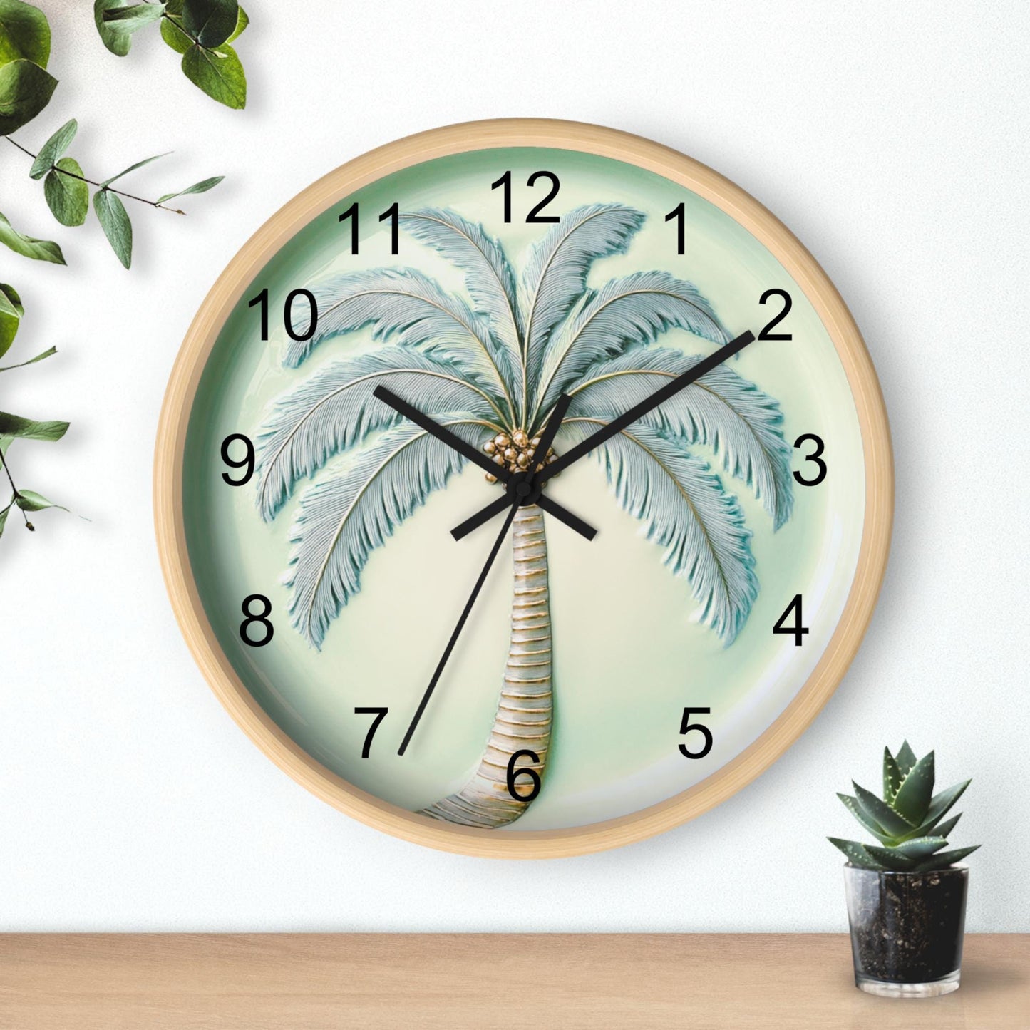 Palm Tree Clock, 10 x 10 Inch Plexiglass Wall Art, Beach House Decor