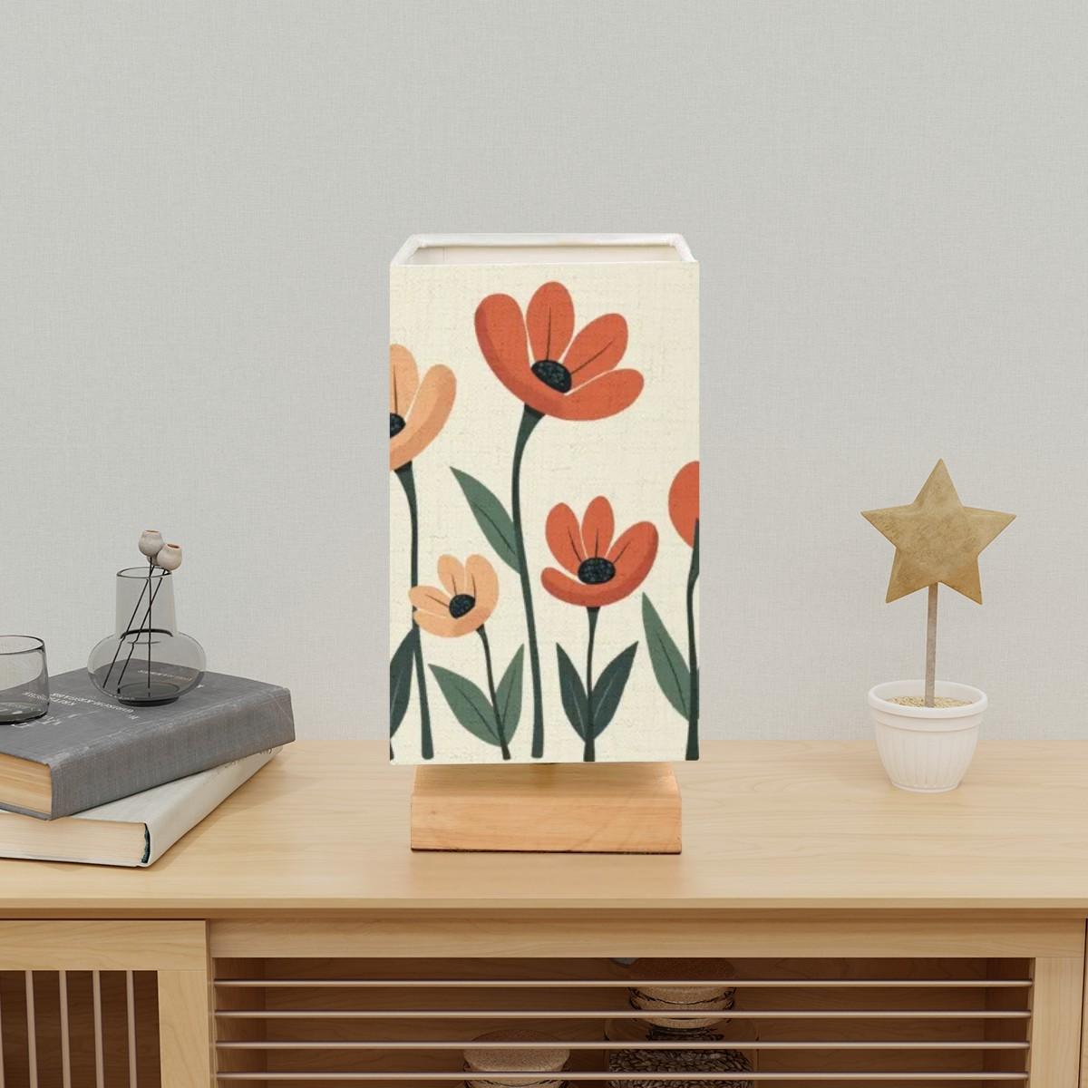 Floral Square Table Lamp: Botanical Illumination for Home Decor, Ambient Lighting & Bedroom Centerpiece