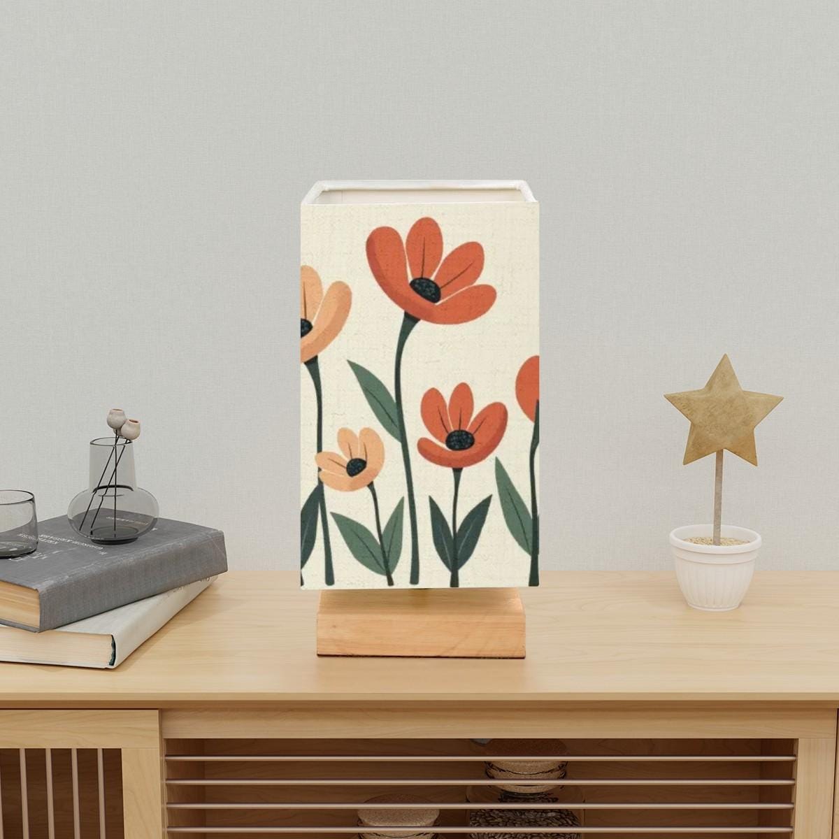 Floral Square Table Lamp: Botanical Illumination for Home Decor, Ambient Lighting & Bedroom Centerpiece