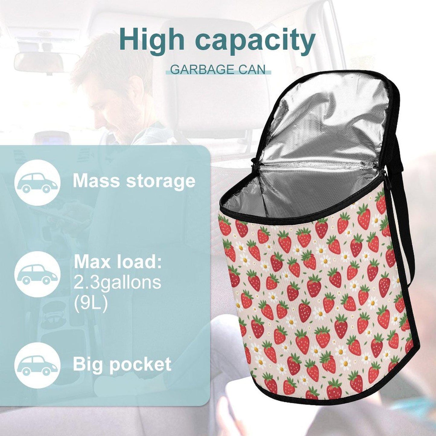 Strawberry Car Trash Can: Vehicle Organizer for Tidy Rides