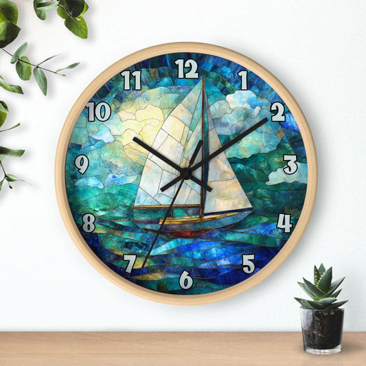 Coastal Nautical Sailboat Wall Clock: Maritime Timepiece for Beach House, Yacht Enthusiasts & Seaside Decor