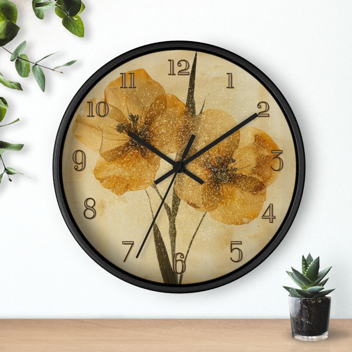 Gold Floral Wall Clock: Home Decor Timepiece