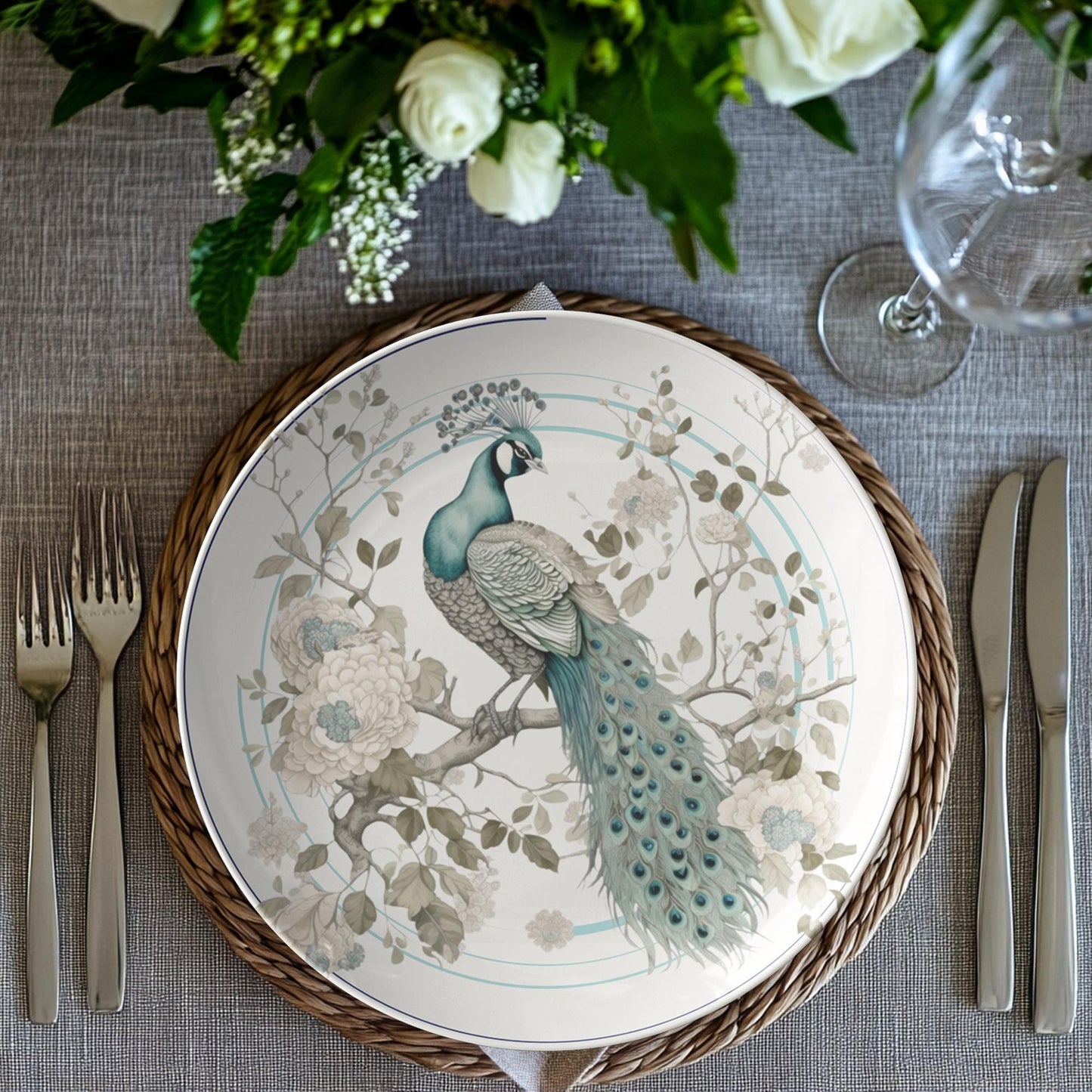 Peacock Dinner Plates: Vibrant Blue Design for Exotic Table Decor
