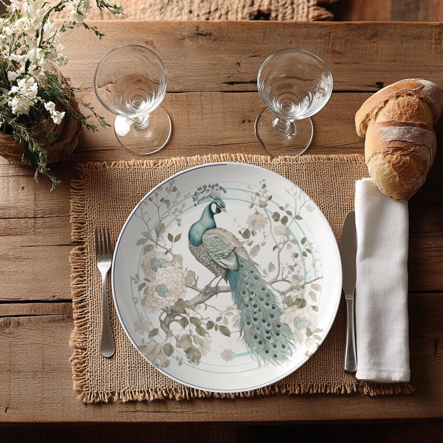Peacock Dinner Plates: Vibrant Blue Design for Exotic Table Decor