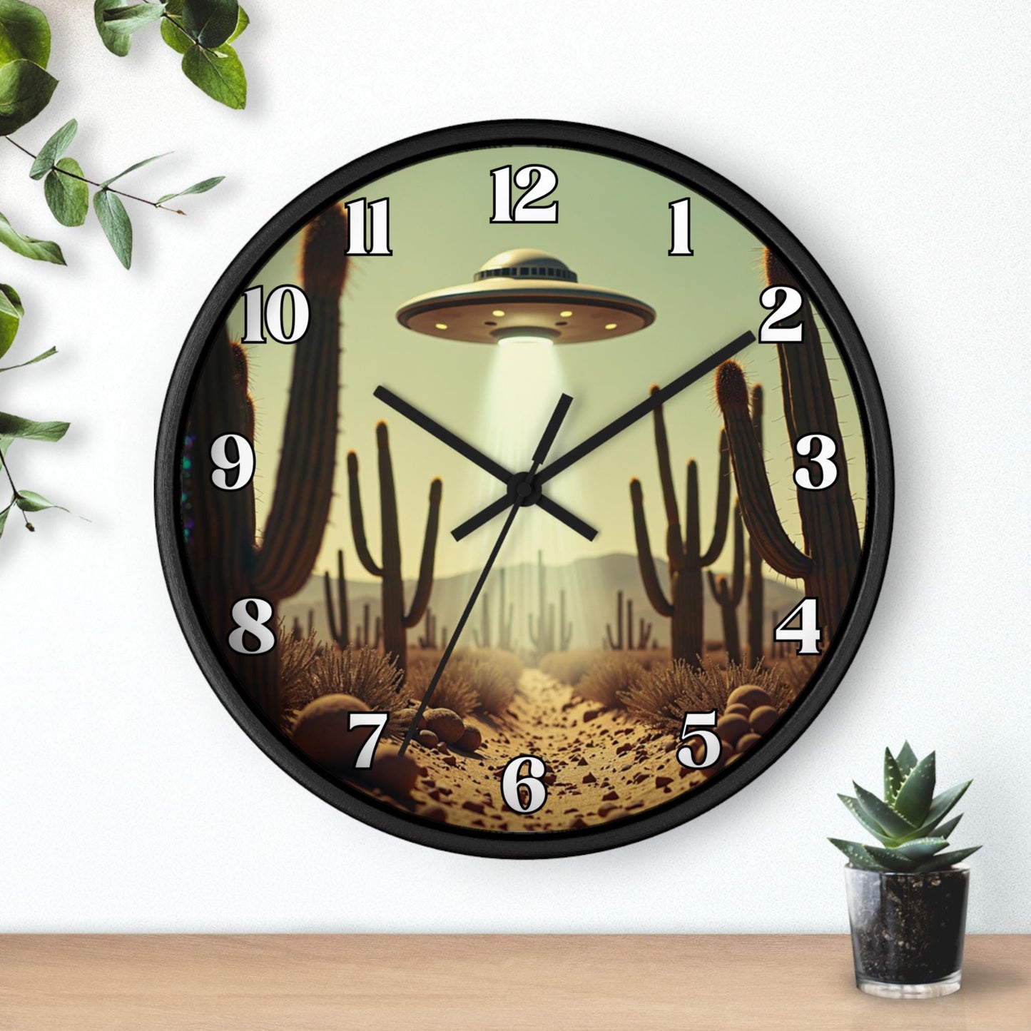 Retro UFO Desert Wall Clock: Sci-Fi Alien Home Decor