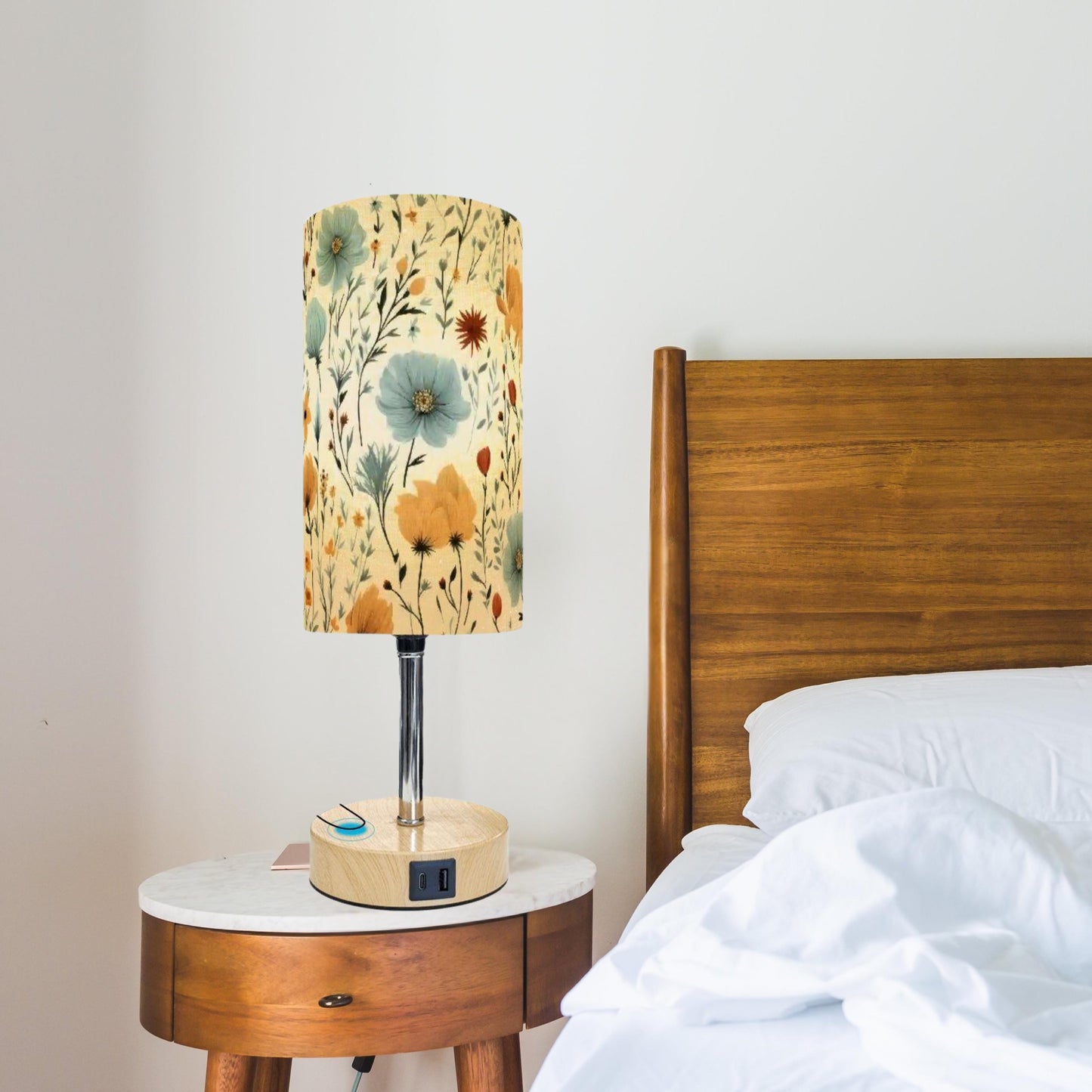 Floral Touch-Activated Nightstand Lamp with USB Charging Port: Bedroom Lighting Solution